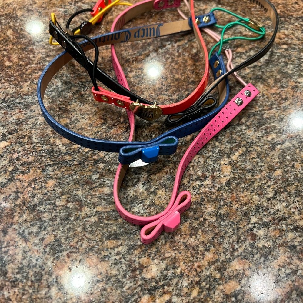 Juicy Couture leather Bow set of 4 Hairbands - Pink, Blue, Black and red